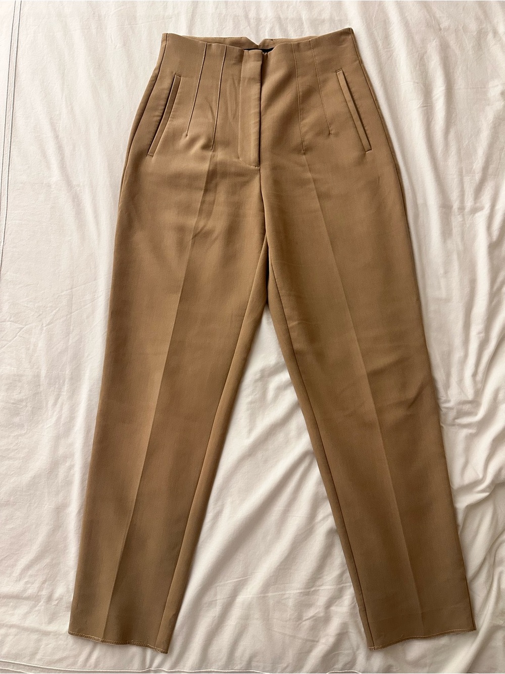Zara Tailored High-Waist Trousers in Camel Brown